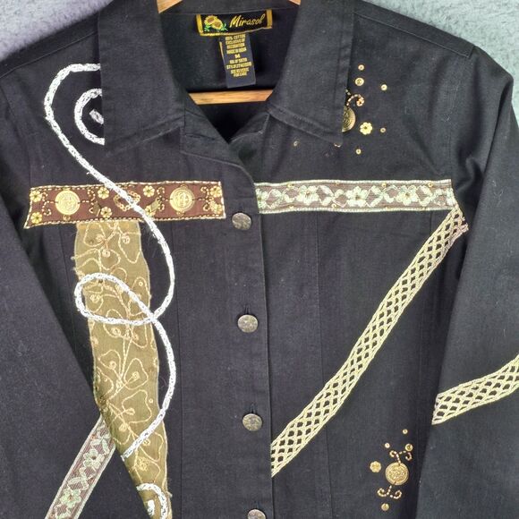 Mirasol Black Gold Embroidered Jacket M Boho Artsy Statement Maximalist Unique - Picture 10 of 15